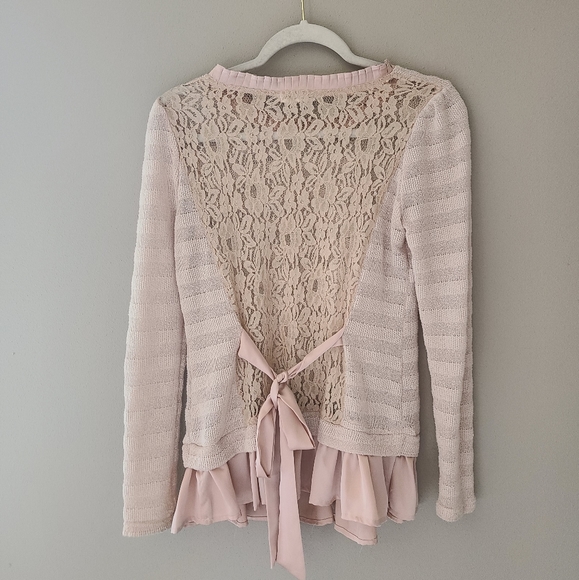 a'reve Ruffle and Lace Sweater, Size Large - Picture 4 of 5